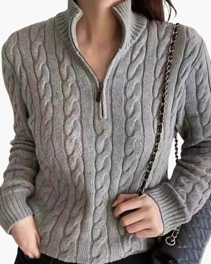Women's Verbier Half Zip Sweater front view gray knitwear Italian Design