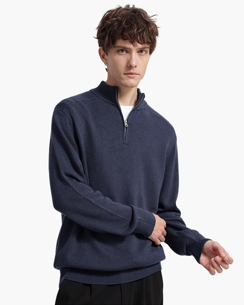 100% Merino Wool Zip Up lifestyle view gray merino wool Italian Design