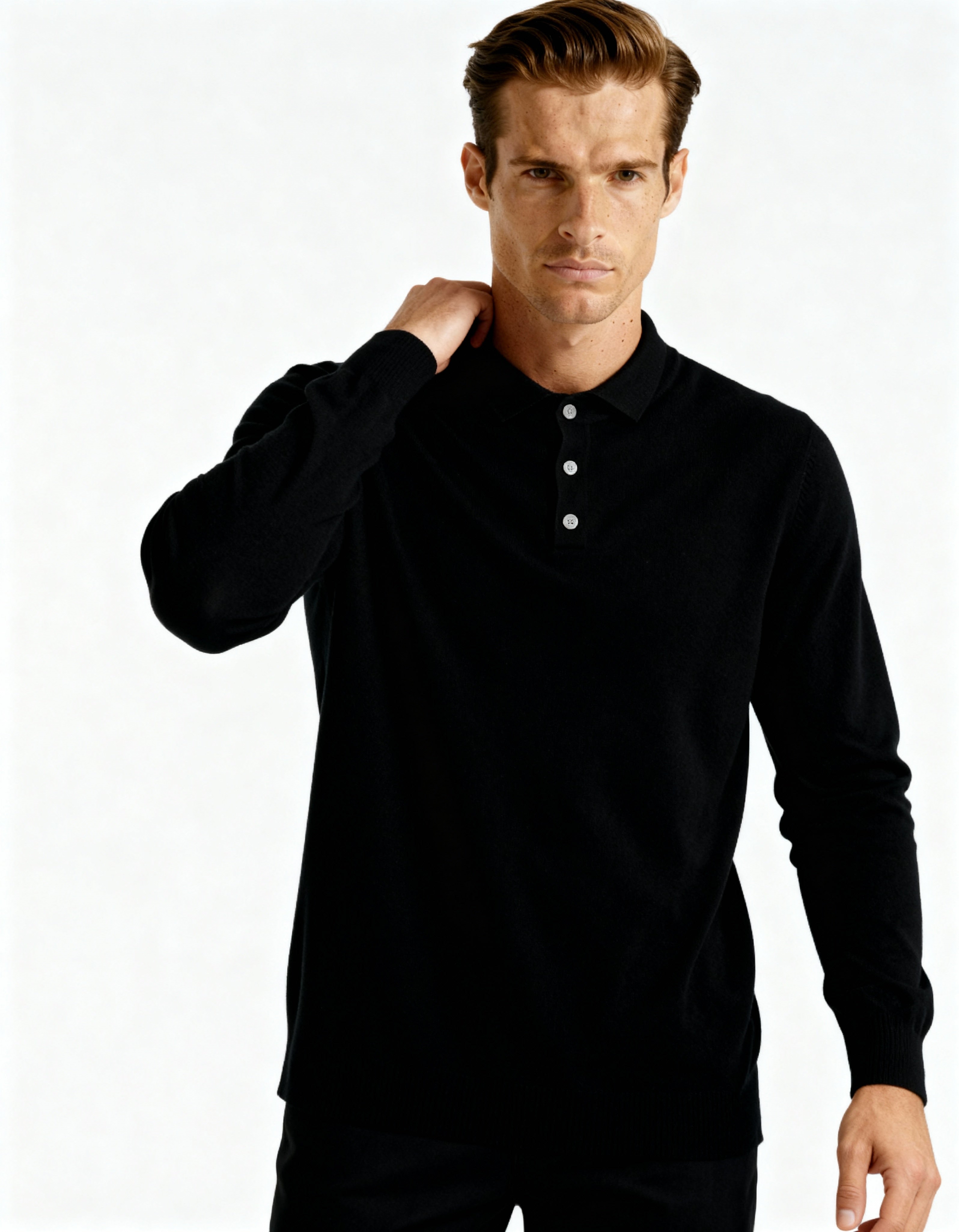 100% Cashmere Polo lifestyle view light gray cashmere Italian Design