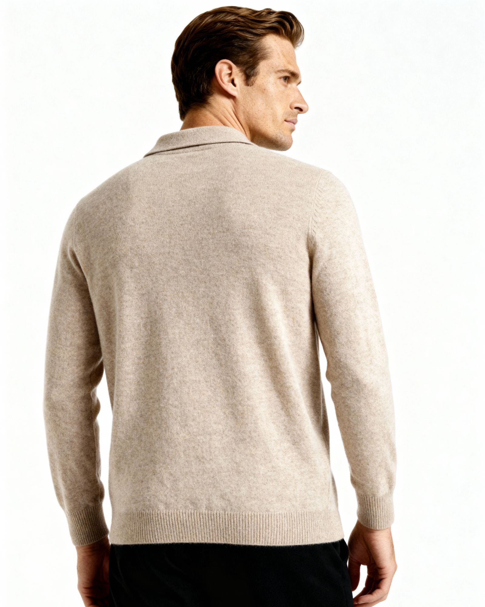 100% Cashmere Polo detail view beige cashmere Italian Design