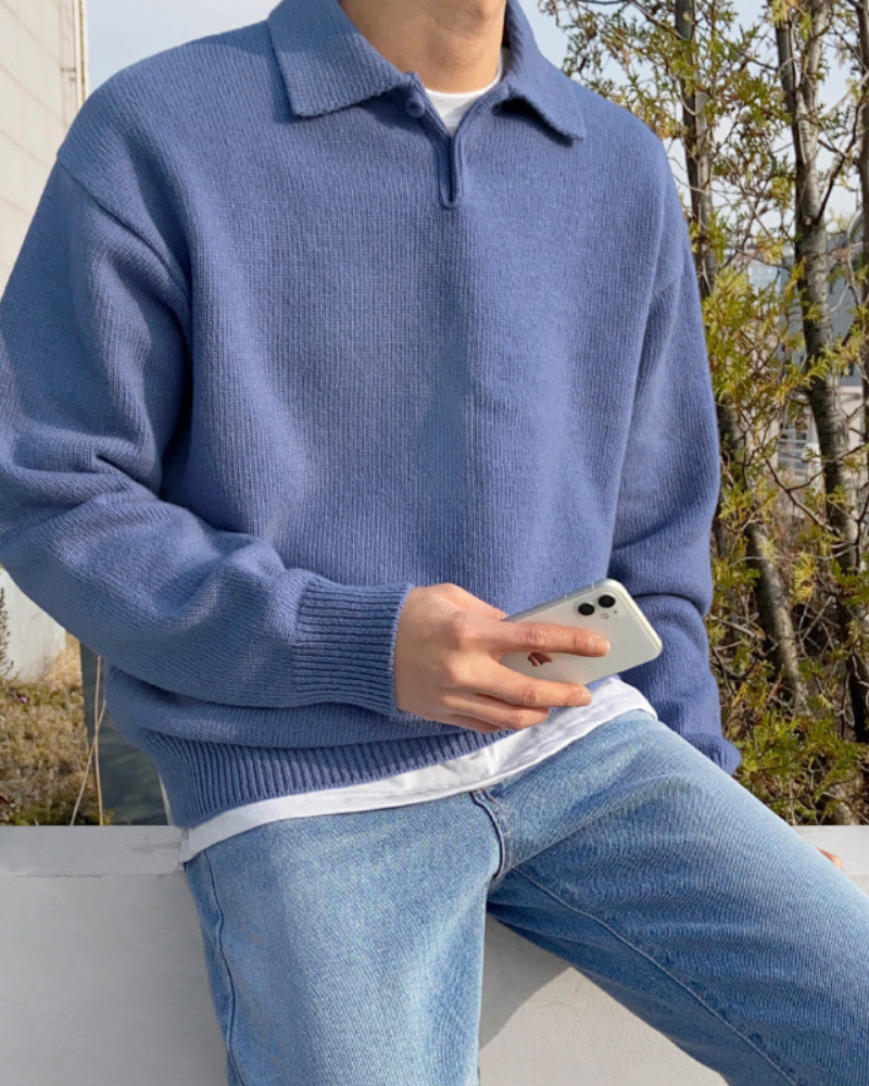 Trento Wool Sweater beige and blue colorways wool half-zip sweater Pianizzo
