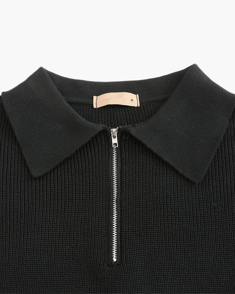 Cesare Half Zip Sweater side profile dark gray knitwear Italian Design