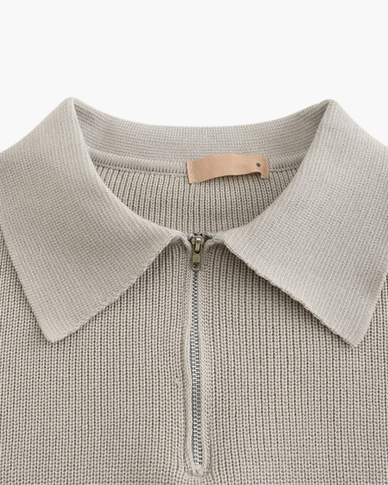 Cesare Half Zip Sweater studio view light gray knitwear Italian Design