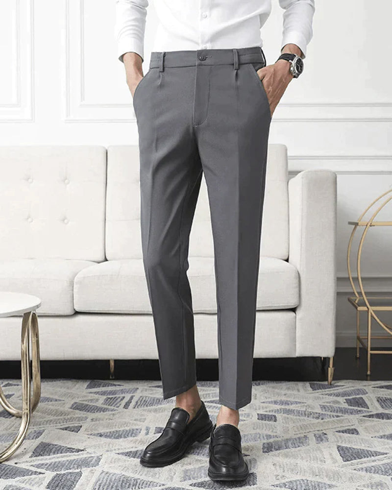 Padova Cotton Trouser detail view waistband and seam stretch cotton trouser construction