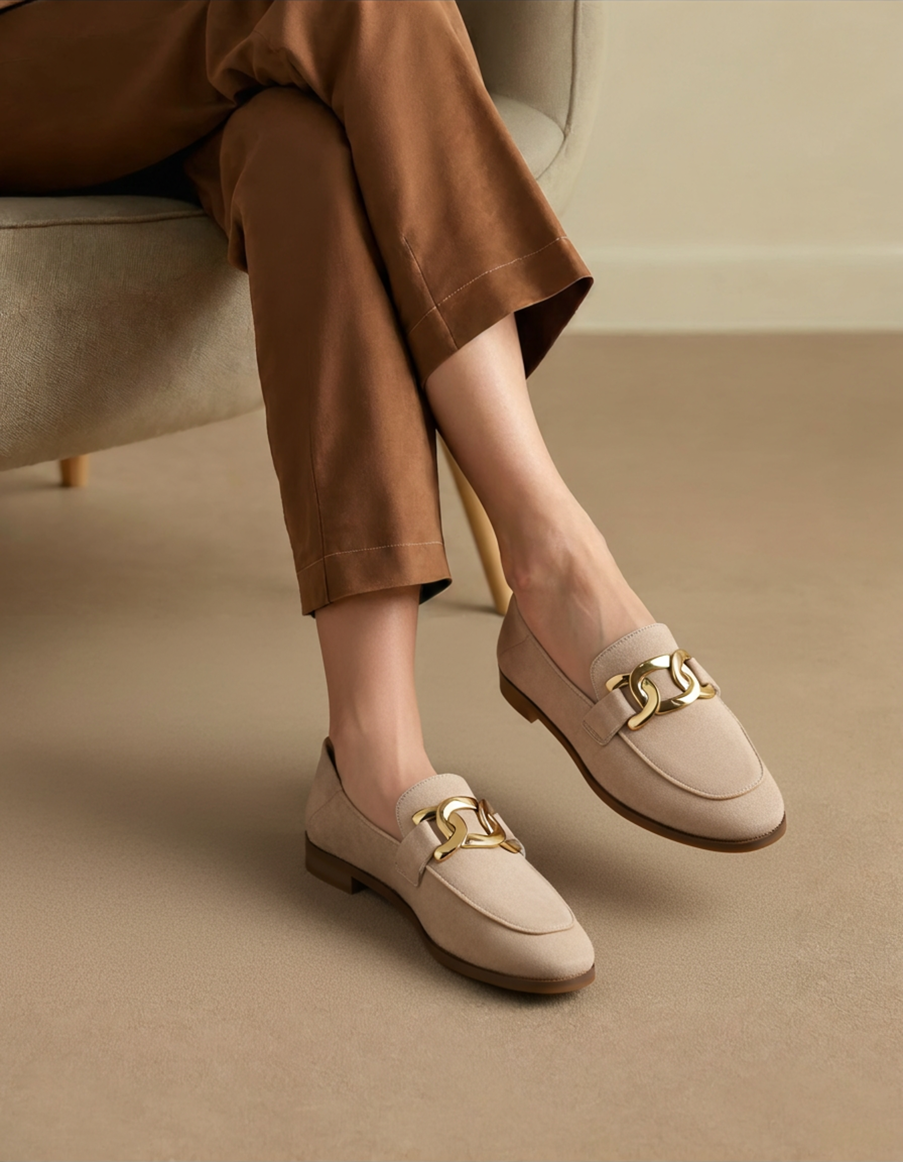 Duchess Loafers Suede detail view beige suede Italian Design