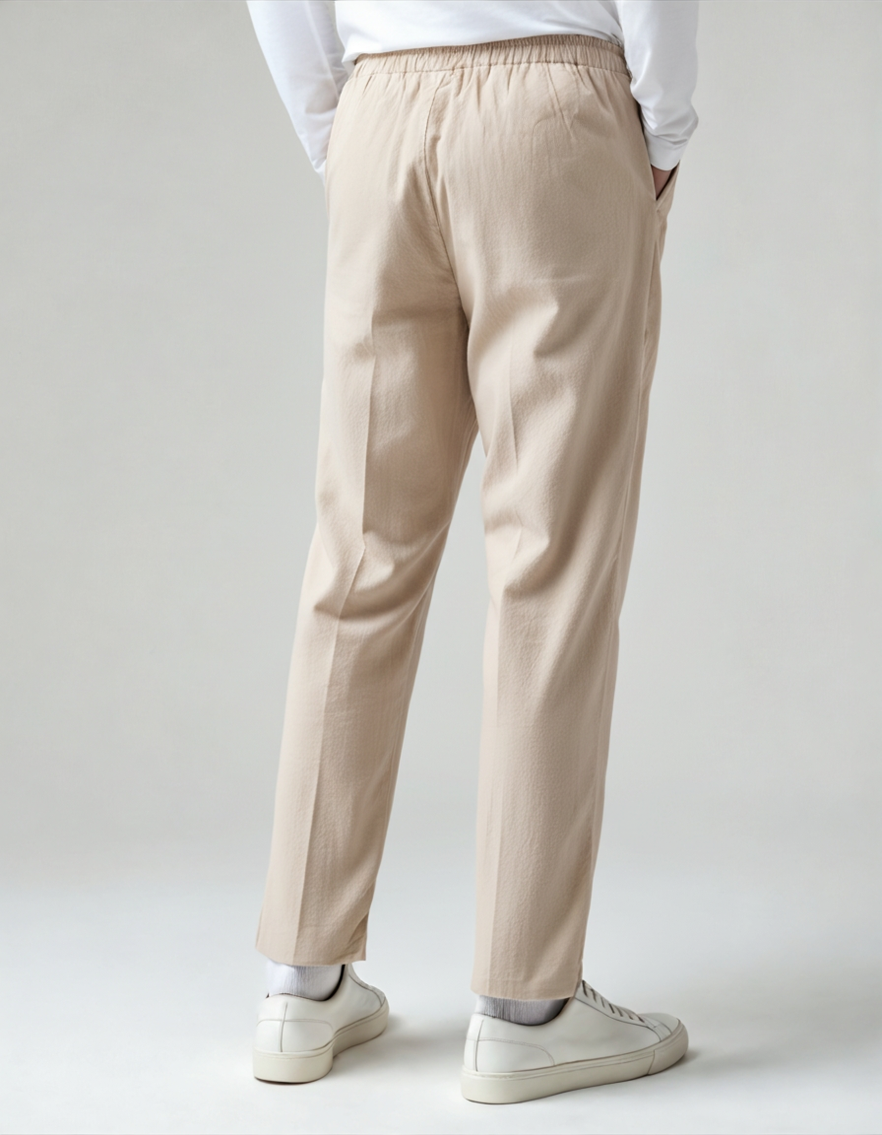 Palermo Linen Trouser front view white linen clean waistband editorial