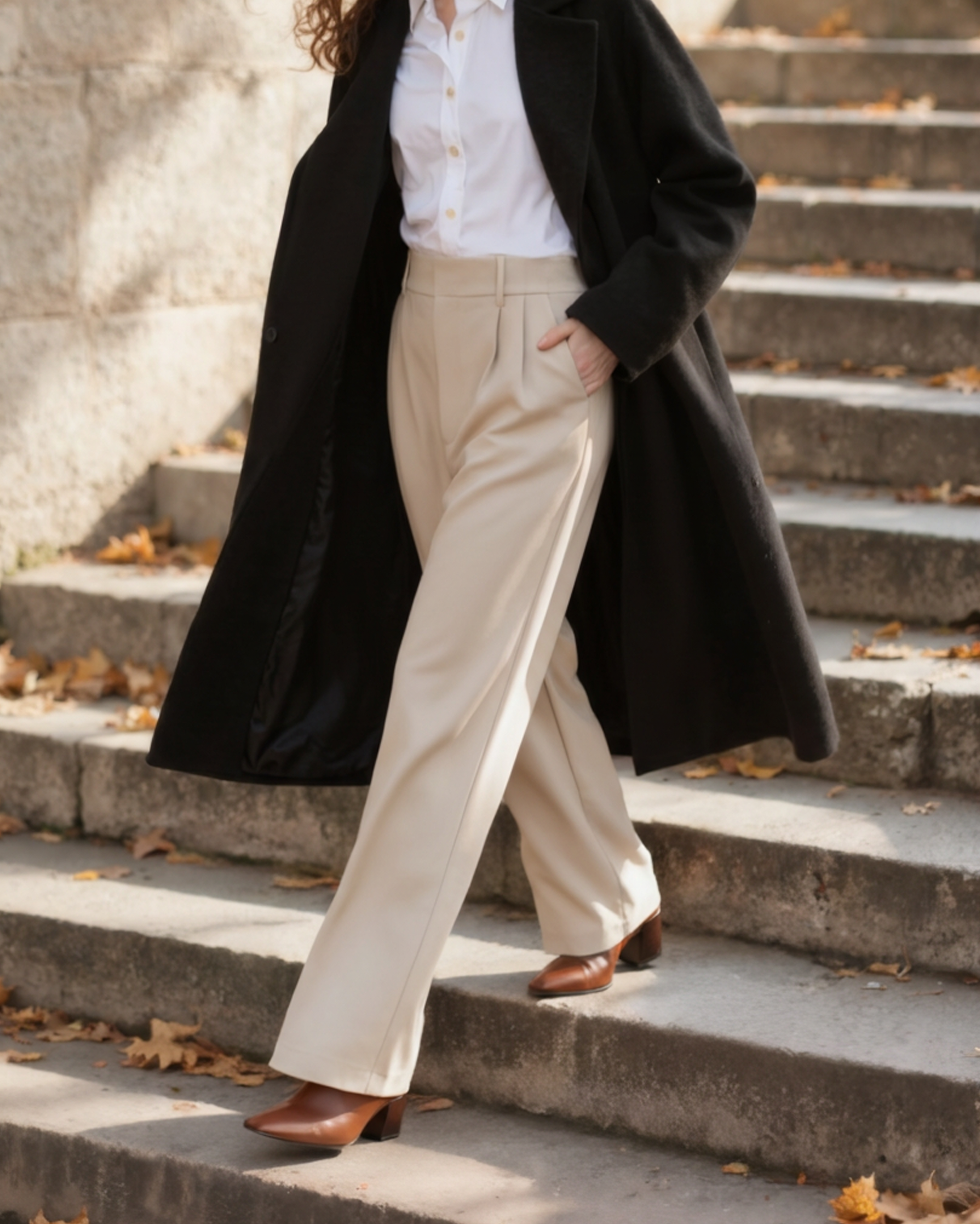 Serena Wide-Leg Trousers side profile beige trouser Italian Design