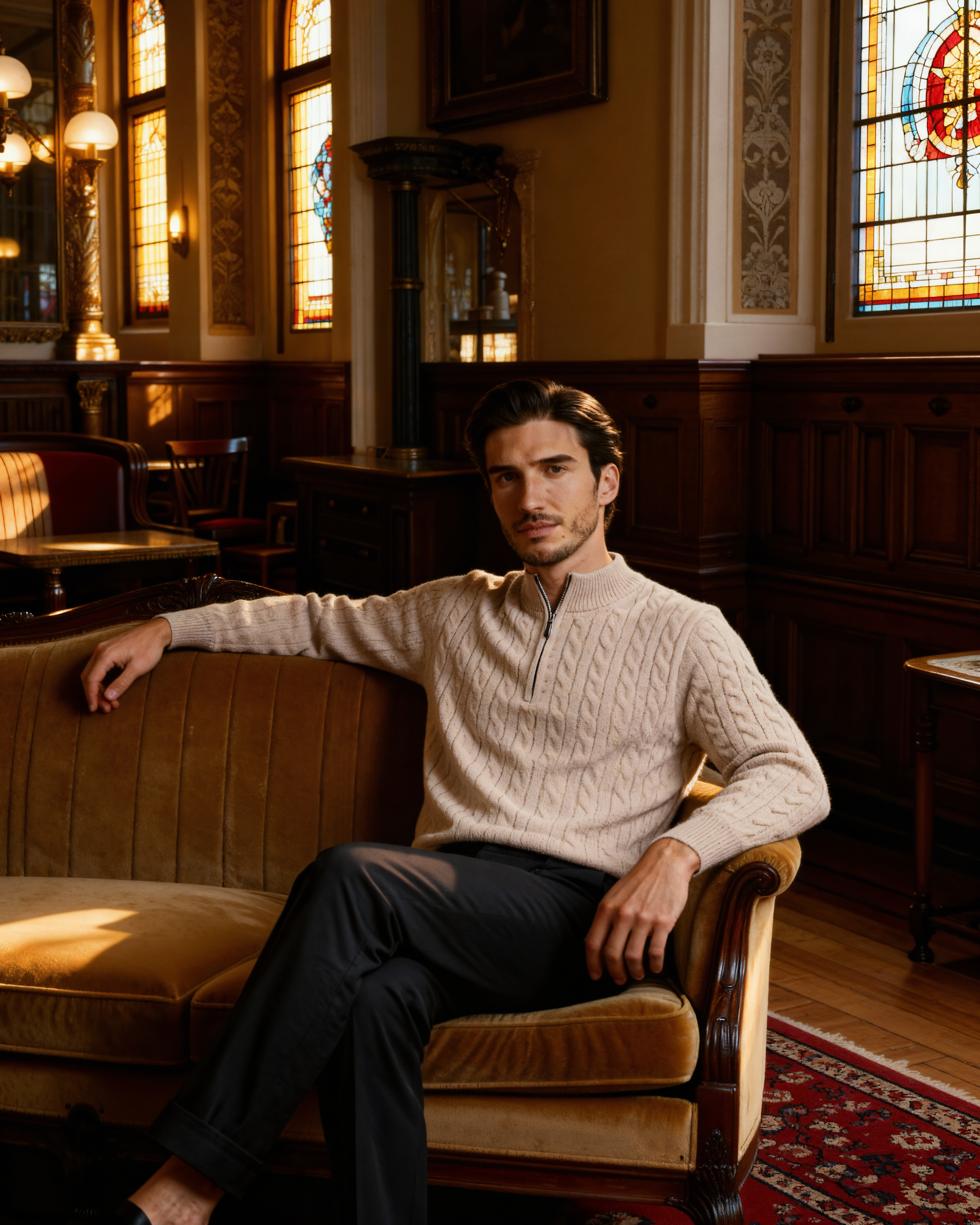 100% Cashmere Woven Half Zip product view gray cashmere Italian Design