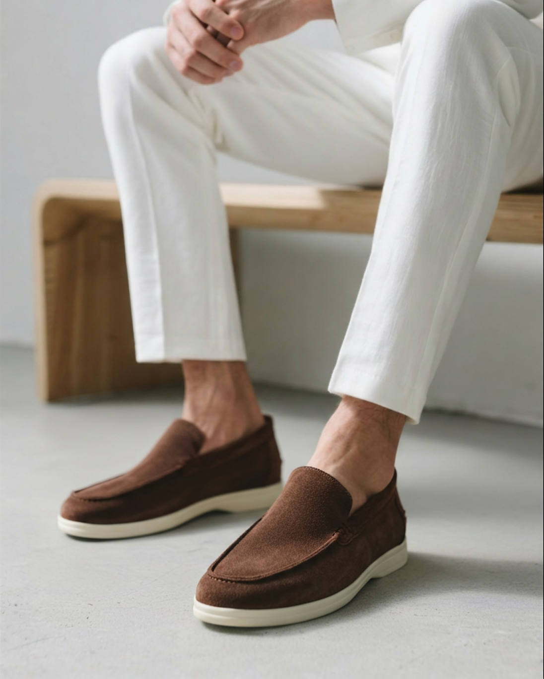 Venezia Suede Loafer close-up chocolate suede surface texture premium material