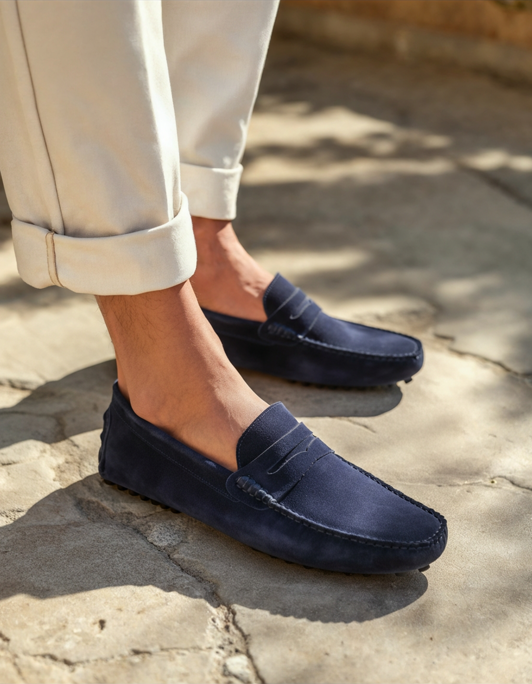 Tropea Suede Driver Loafer front view black rubber pebble outsole studio