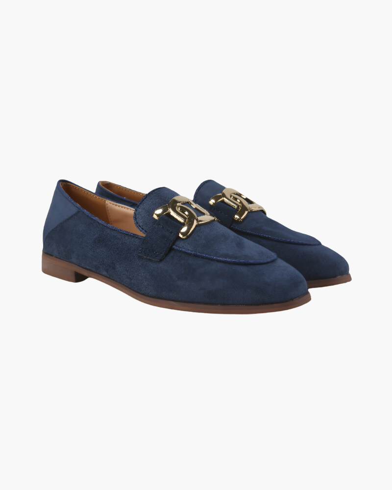 Luxury Suede Loafers for Women Florence in Blue suede with elegant stitching, Pianizzo design