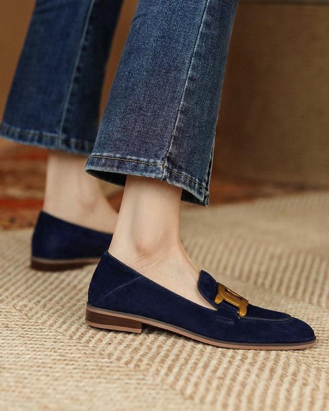 Luxury Suede Loafers for Women Florence in Blue suede with elegant stitching, Pianizzo design