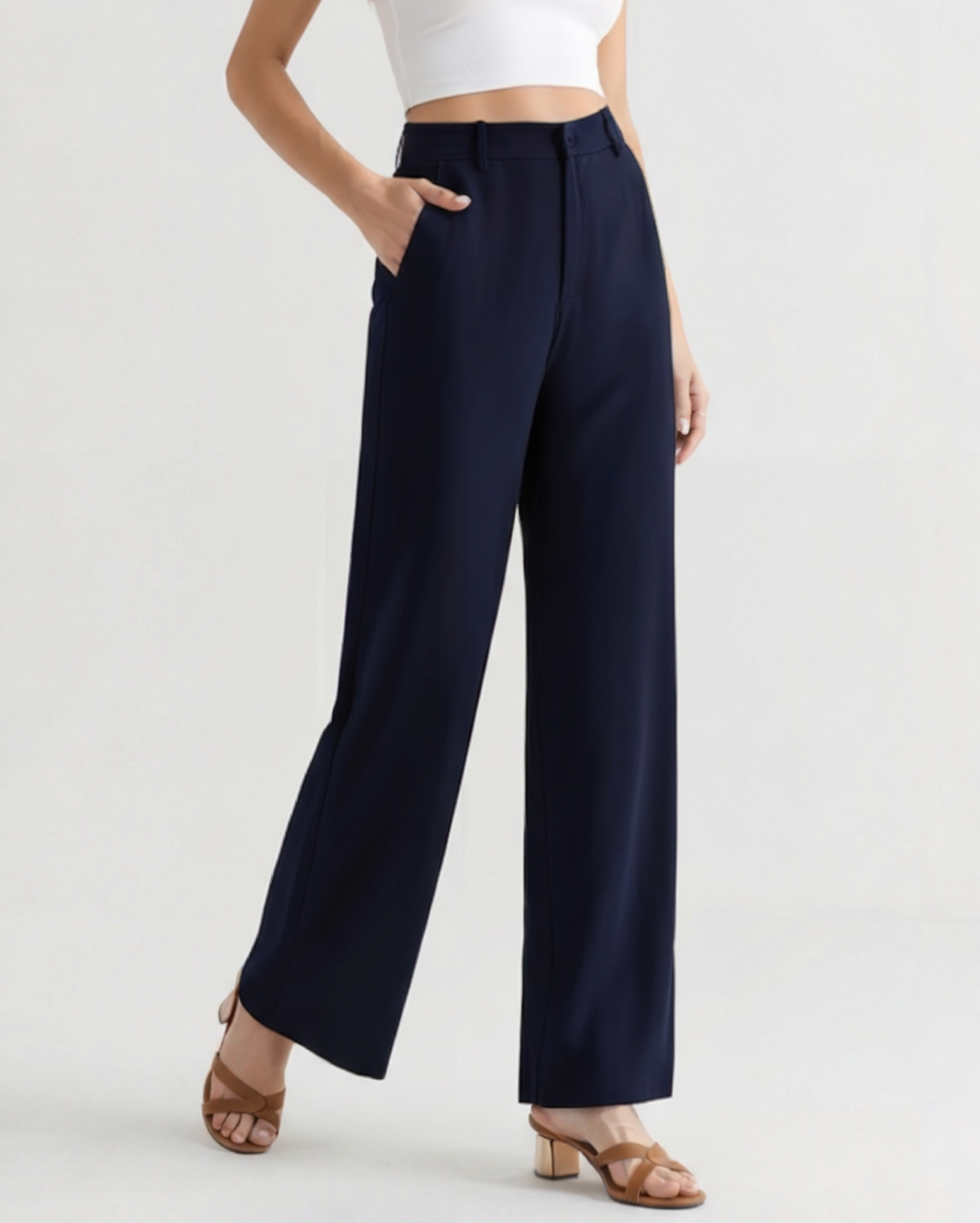 Serena Wide-Leg Trousers detail view beige trouser Italian Design