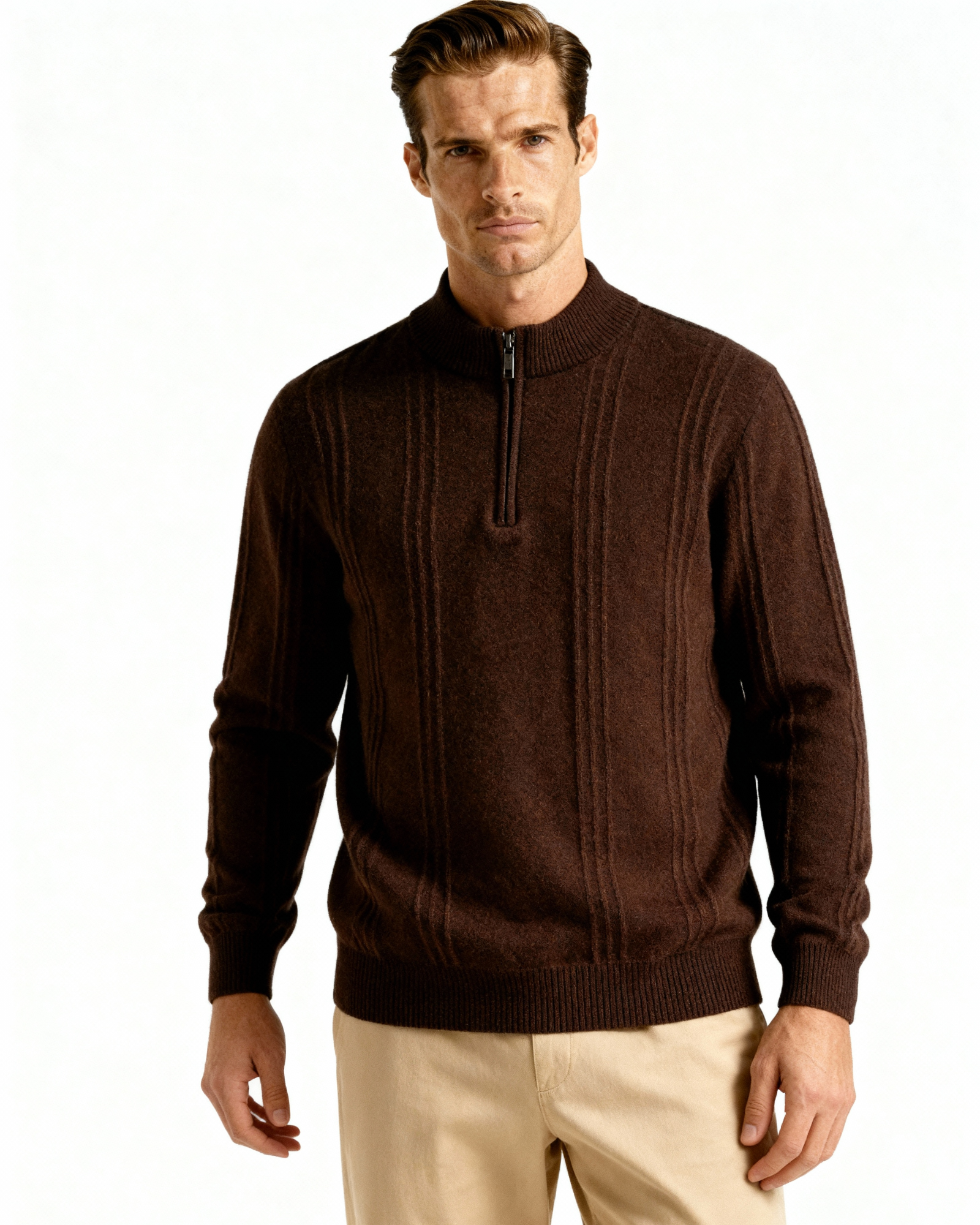 100% Cashmere Ribbed Half Zip alternate view 6 Italian Design Pianizzo