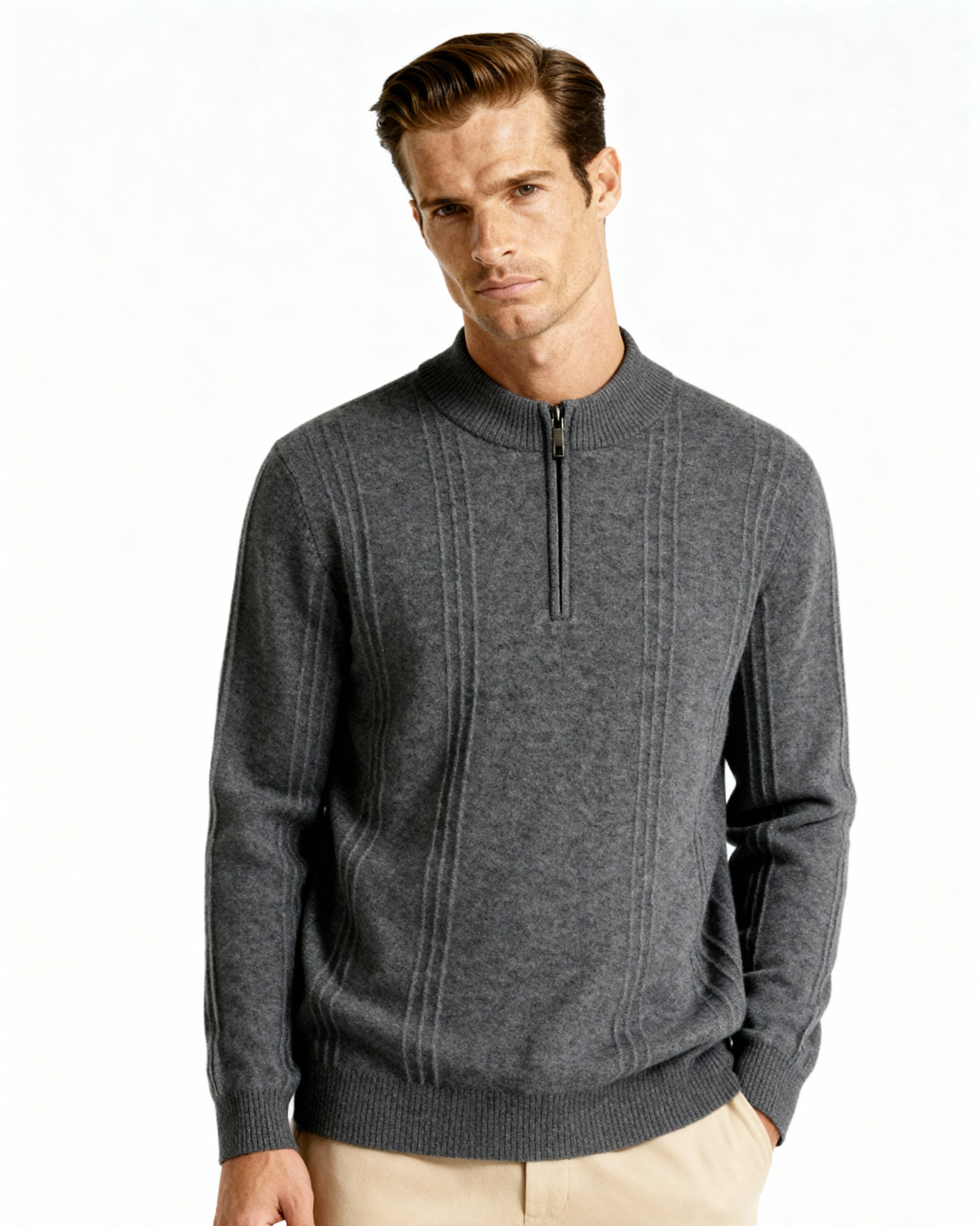 100% Cashmere Ribbed Half Zip alternate view 8 Italian Design Pianizzo