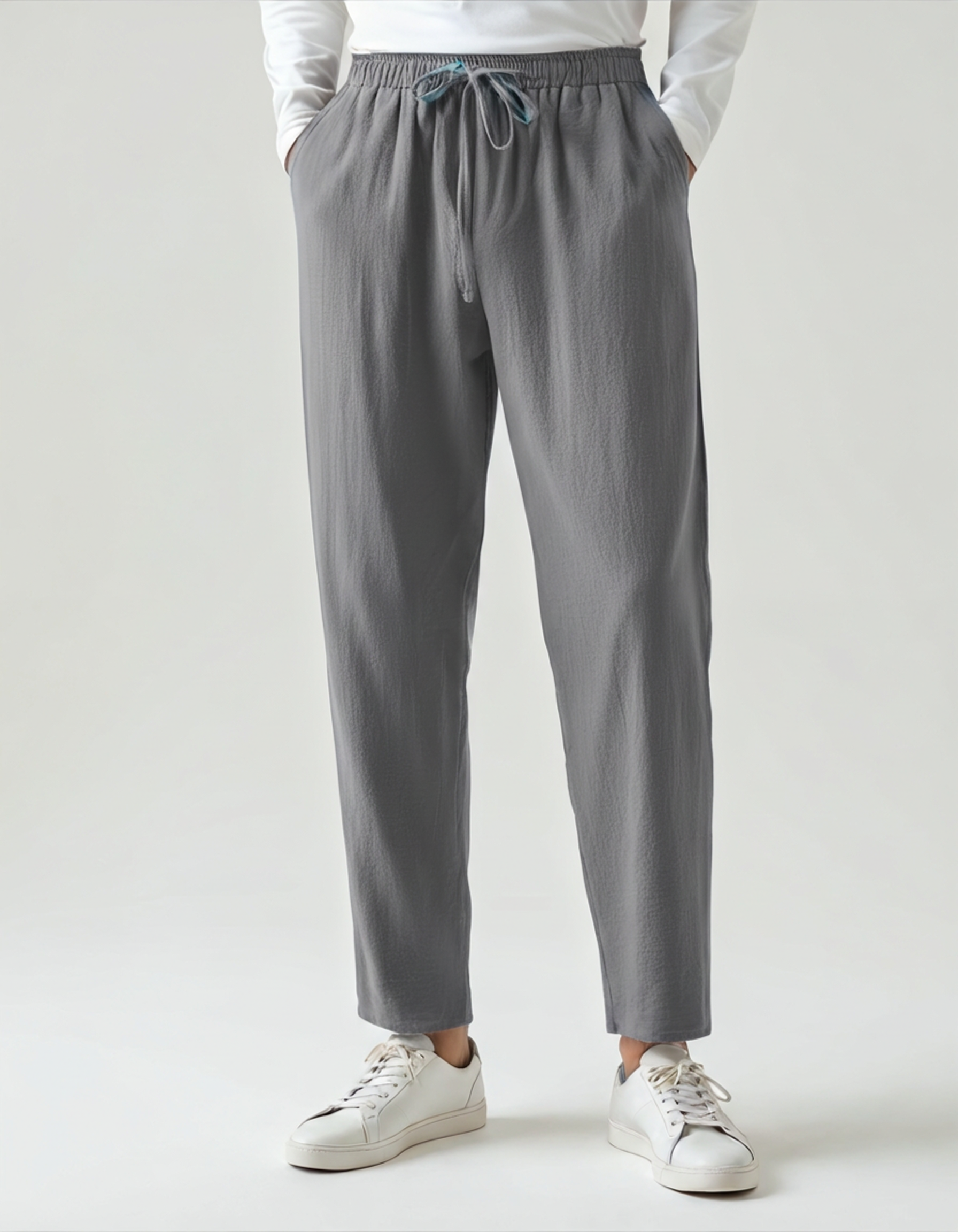 Palermo Linen Trouser front view green linen relaxed fit neutral background