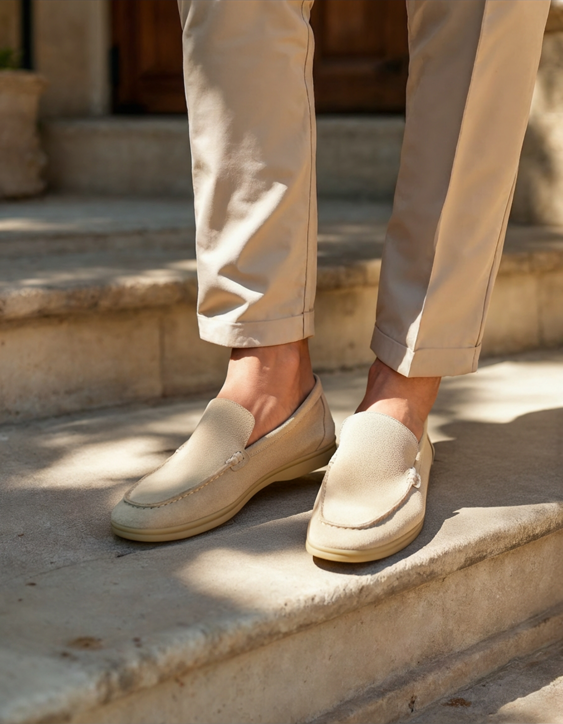 side profile men's suede loafer in olive refined silhouette